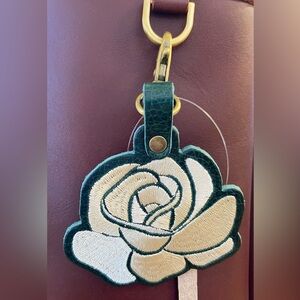 Portland Leather White Rose Bag Flair Bag Charm - NEW